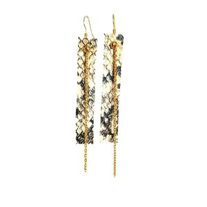 Faux leather snake print and gold chain earrings